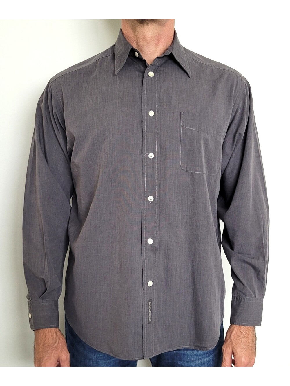 Banana Republic Men's Medium Gray Button Front Dress Shirt Cotton Long Sleeve M